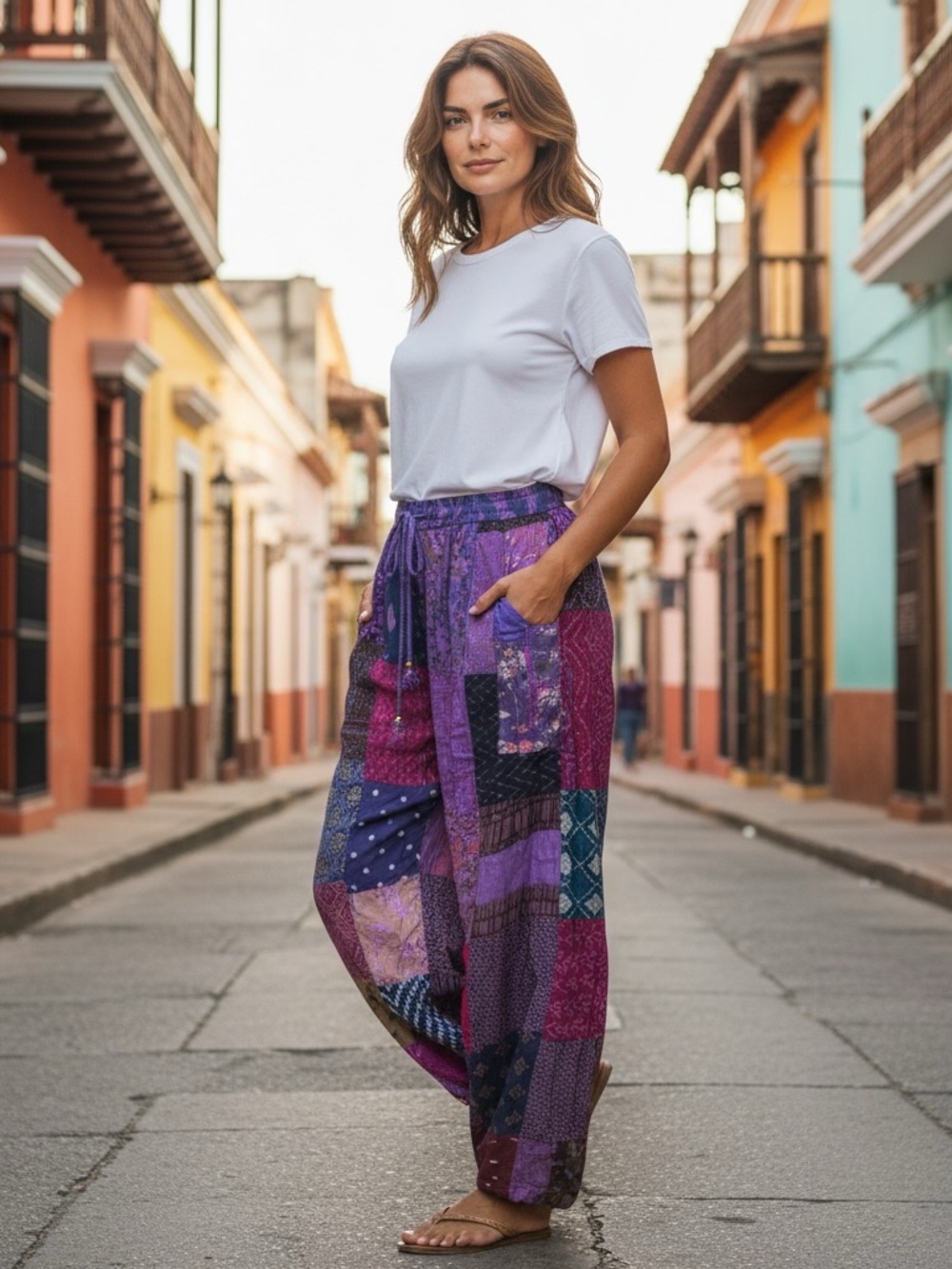 Advanced Apparels Women’s Purple Patchwork Wide-Leg Pants